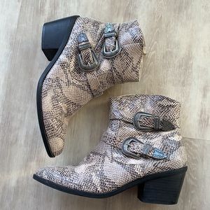Faux Snake Skin Booties with Buckles